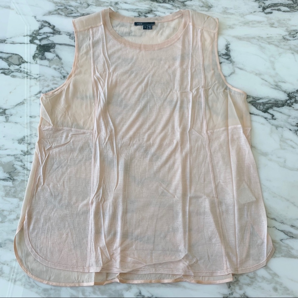 Vince Mixed Media Silk Blend Pale Pink Blouse